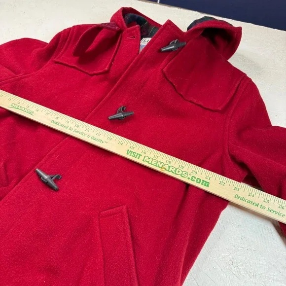 Red Hooded Women's Wool Coat - Picture 7 of 9